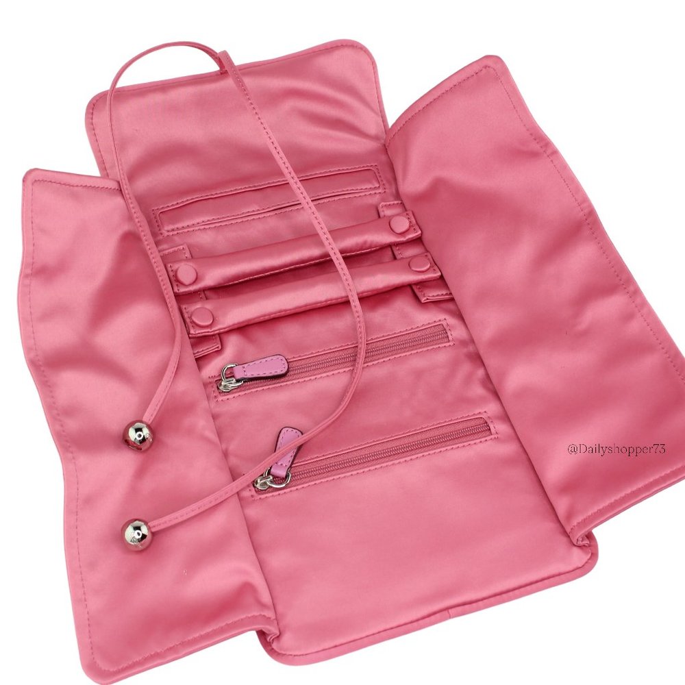 Coach Women's Large Pink Satin Jewelry Roll Travel Organizer